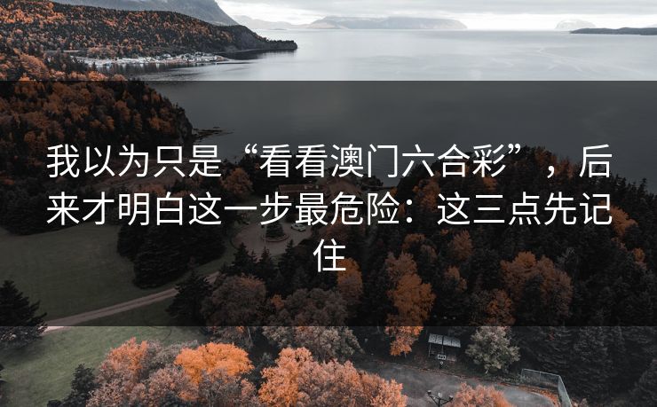 我以为只是“看看澳门六合彩”，后来才明白这一步最危险：这三点先记住