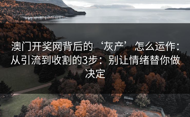 澳门开奖网背后的‘灰产’怎么运作：从引流到收割的3步：别让情绪替你做决定